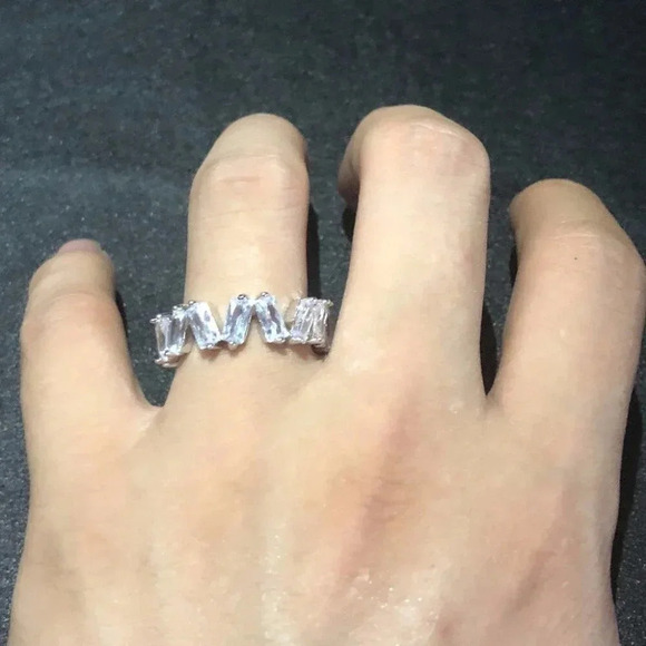 🔥Shiny Irregular Rectangle Gems Full Around Zircon Silver Eternity Ring, K804 - Picture 3 of 4